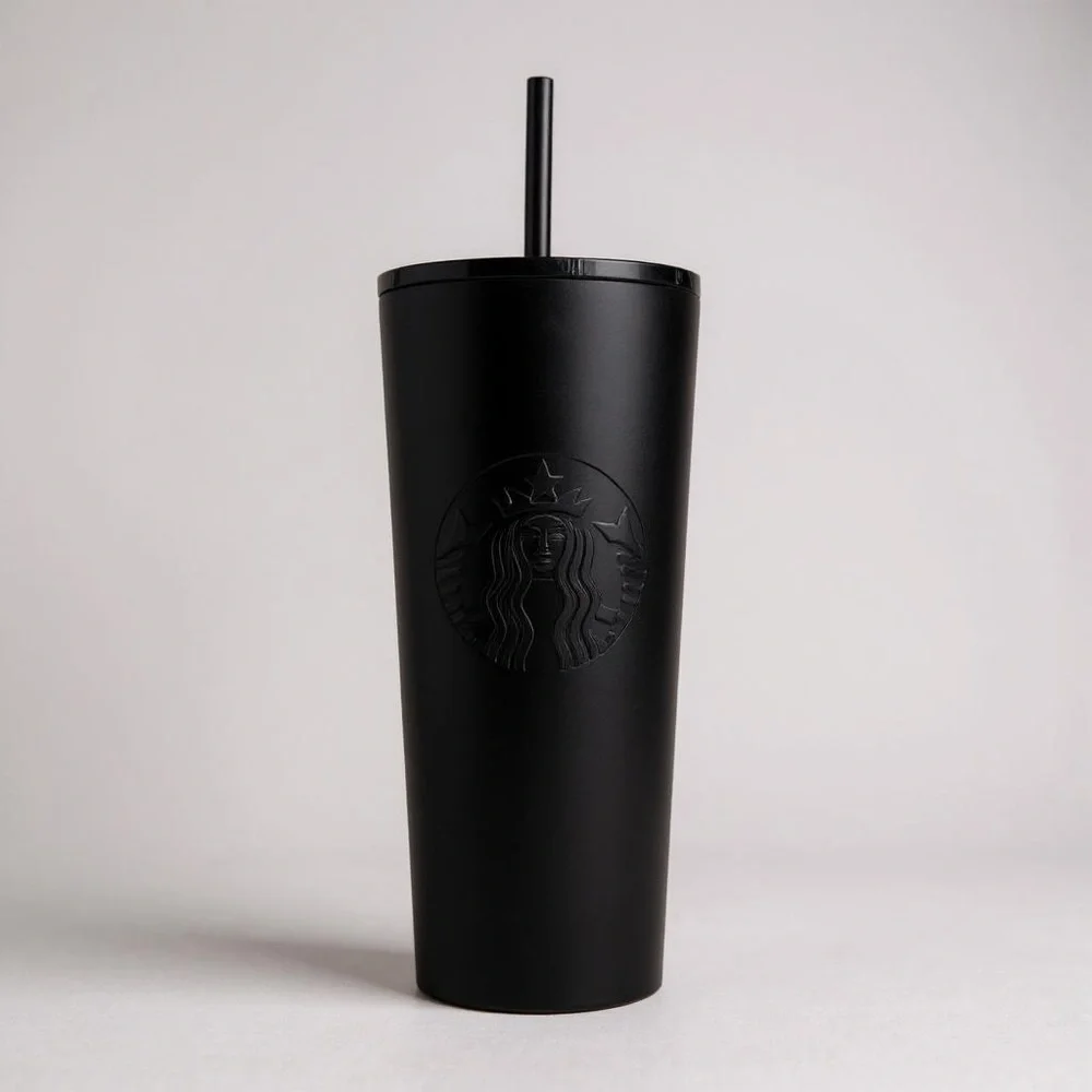 Starbucks Matte Black Tumbler Cup Venti Double Walled Stainless Cold Cup 20 oz